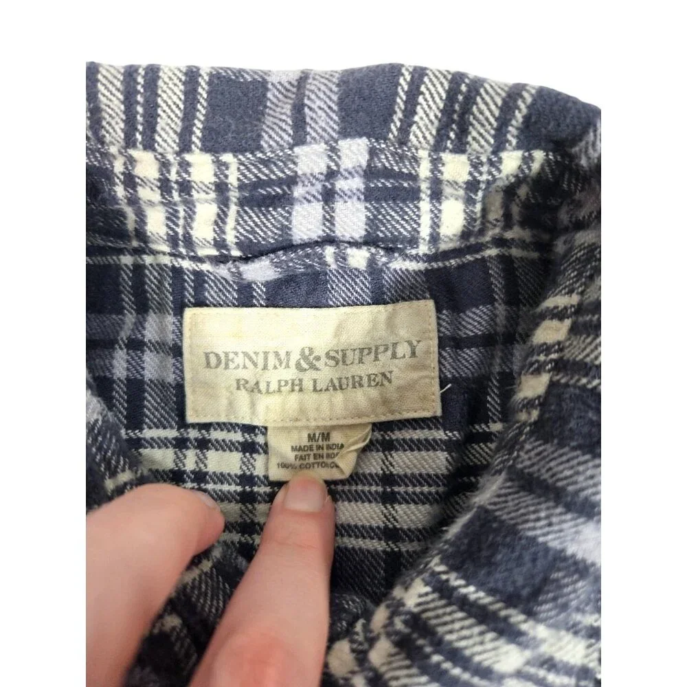 VTG Denim Supply Ralph Lauren Pearl Snap Flannel  Shirt Mens Medium Plaid Cotton - Picture 4 of 7